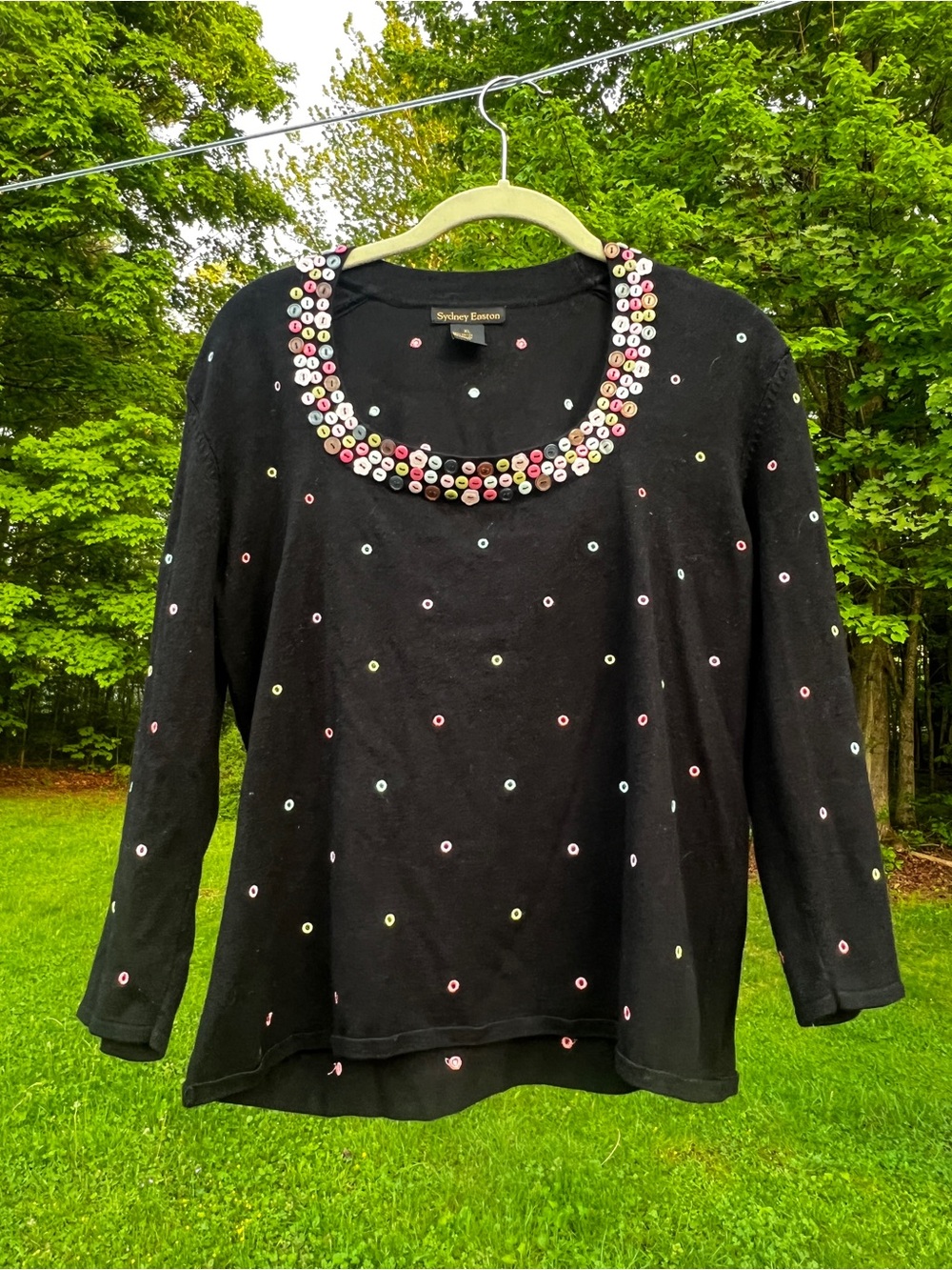 Sydney Eaton Black Embellished Scoop Neck Blouse